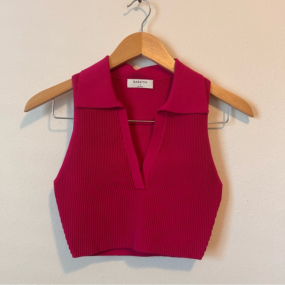 Aritzia Babaton Women’s Small Hot Pink Sculpt Knit Polo Top